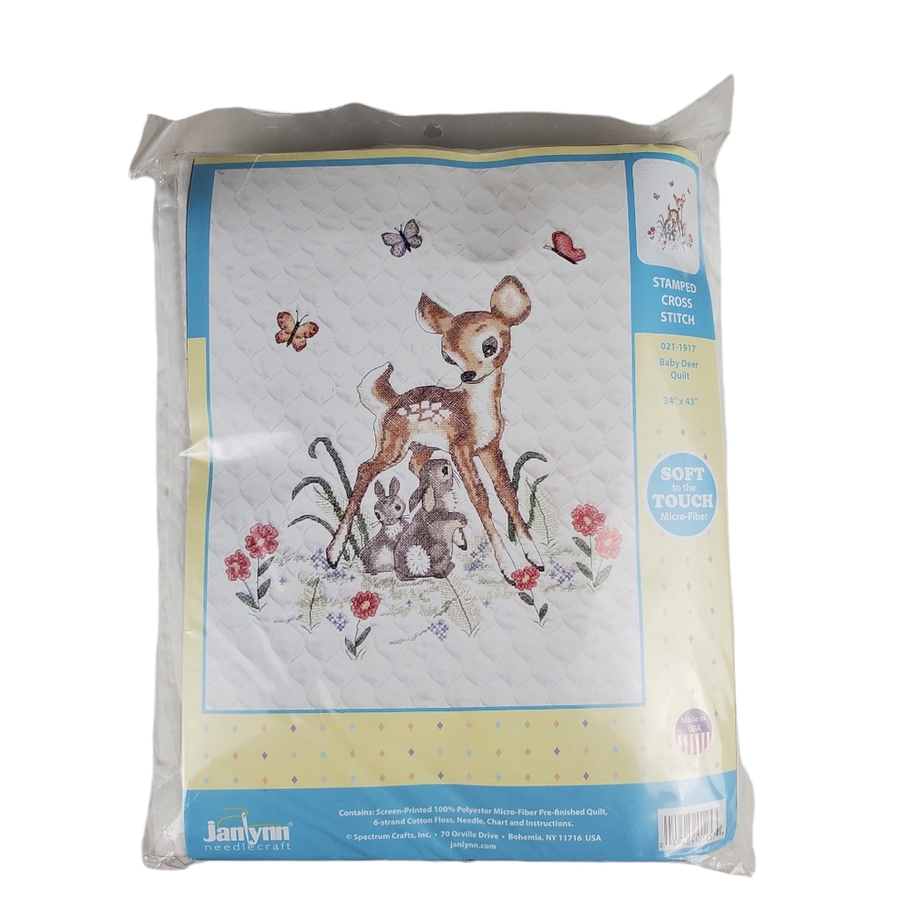 Tobin Janlynn Stamped Quilt Cross Kit 34"X43" Baby Deer-Stitched in Floss